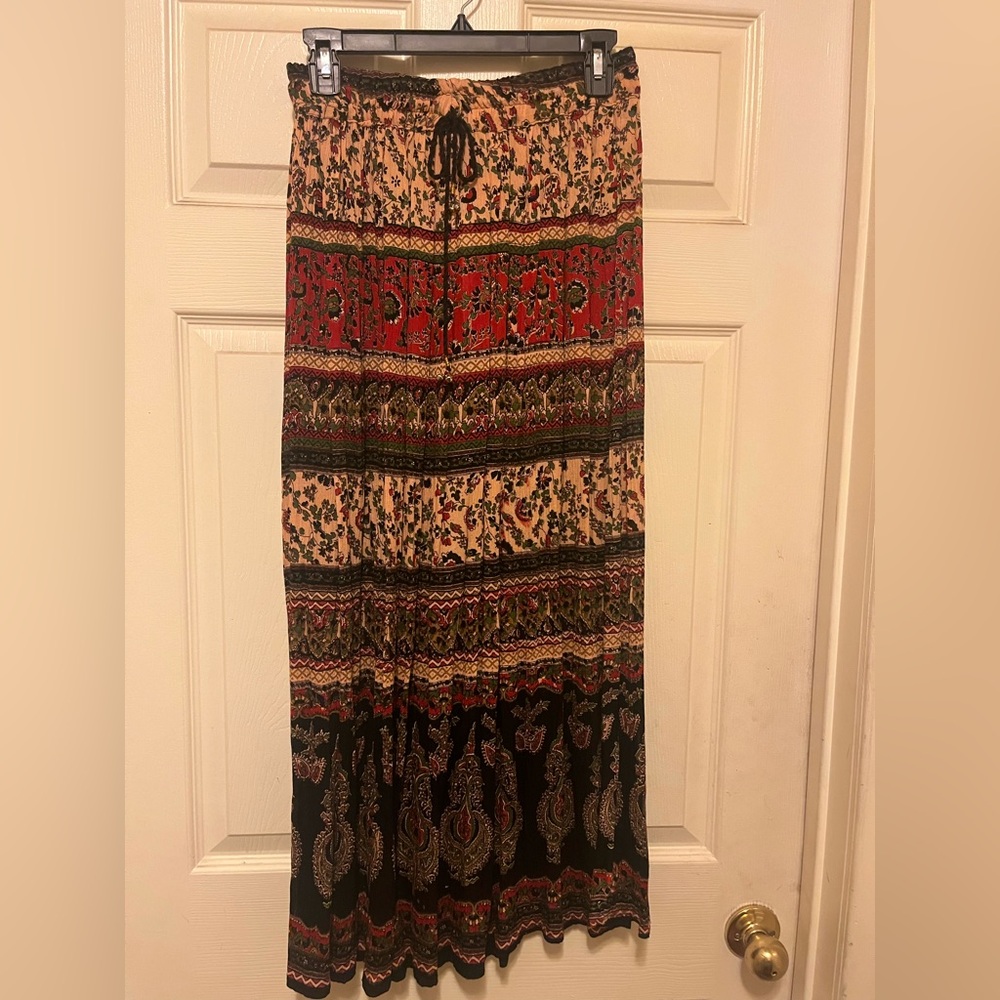 Cute Options Multicolored Tie Front Boho Maxi Skirt O/S NWT